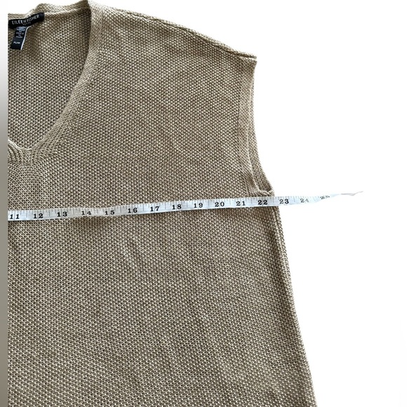Eileen Fisher Organic Linen Delave V-Neck Knit Top Khaki Tan petite small - Picture 12 of 16